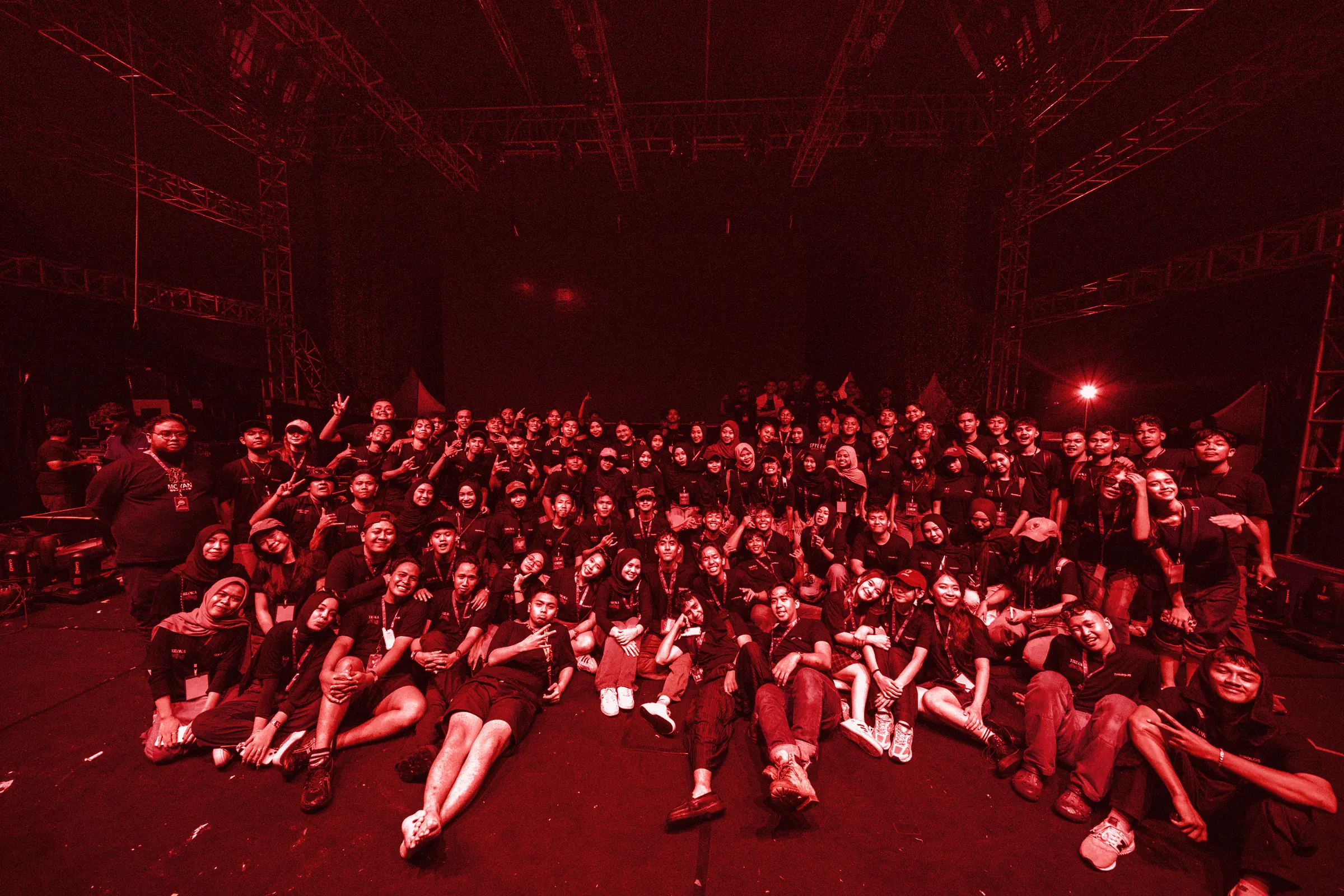 The whole team on the Triloka Experience stage